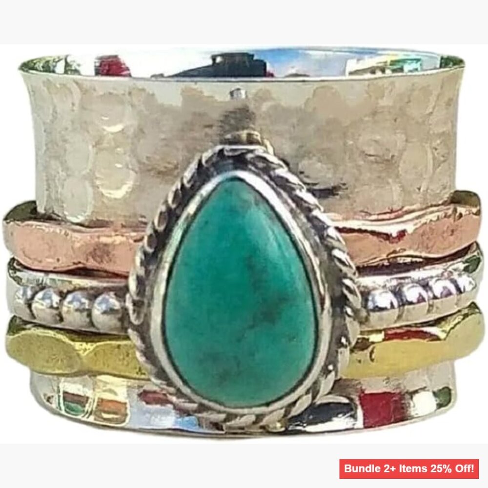 Sterling Silver Turquoise Statement Ring Size 10 Bohemian Bridal Gift
